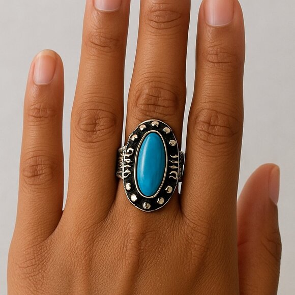 Vintage Silver Turquoise Statement Ring - Picture 1 of 4